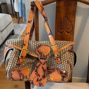 Rare Mia Bossi Pink Snakeskin Diaper Bag with fur lined changing pad